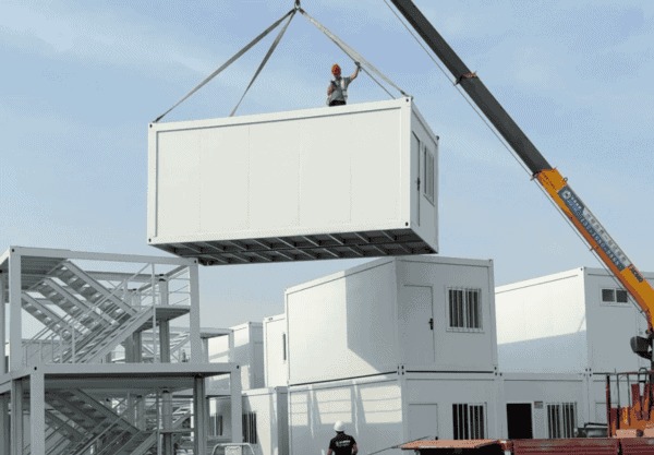 Modular container barracks with durable steel construction, designed for military, emergency, and temporary housing applications