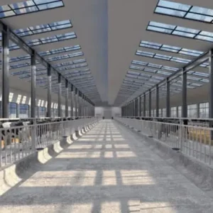 Modern farm building with durable steel structure, agricultural storage space, and eco-friendly design for farming and livestock use.