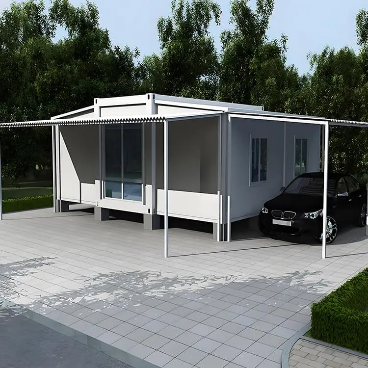 Modern shipping container home exterior with minimalist design and eco-friendly features