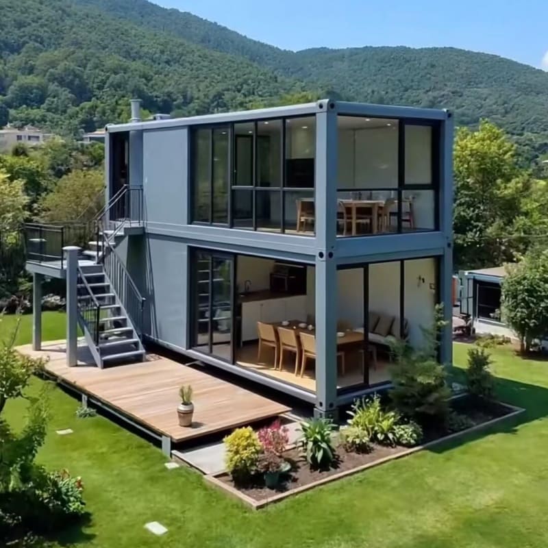 Compact container tiny house with minimalist design and sustainable modular construction.