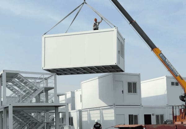 Modular container barracks with durable steel construction, designed for military, emergency, and temporary housing applications