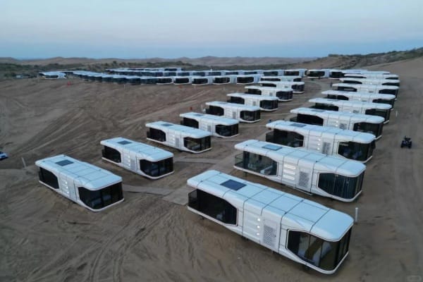 Modern space capsule house with futuristic modular design and smart living features for eco-friendly housing