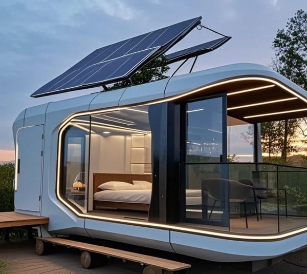 Solar-Powered Smart Space Pod Mobile Home