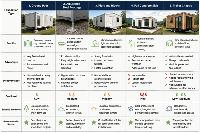 foundations for portable houses comparison